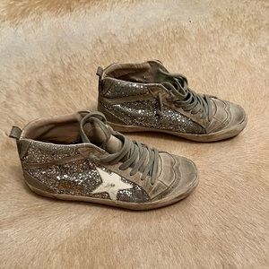 Golden Goose Mid Star / sparkly distressed gray — worn / s 37
